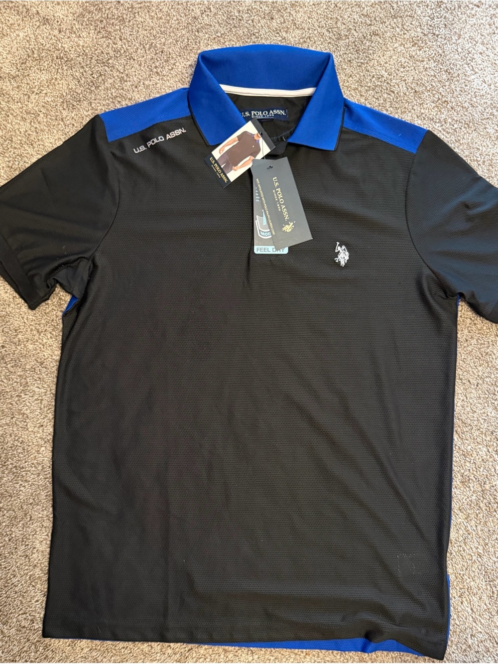 U.S. Polo Assn. Black Polo with Blue Collar